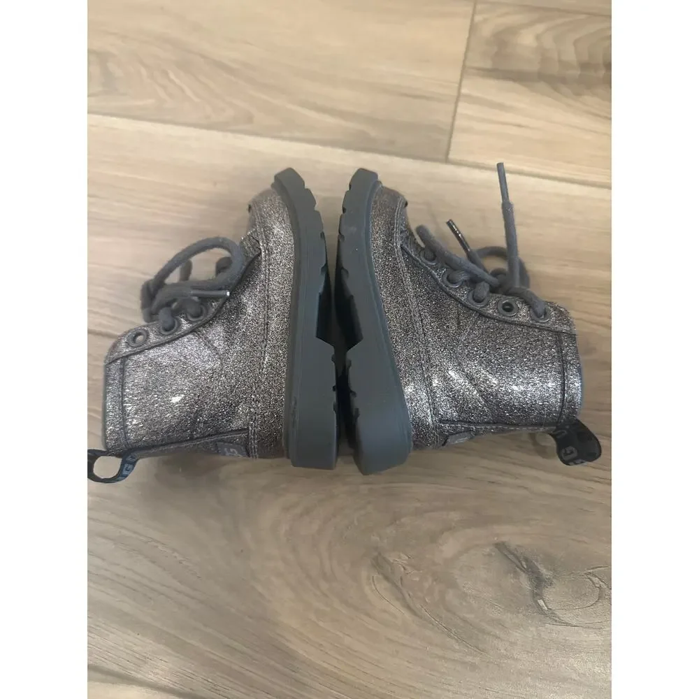 UGG Robley Glitter Boots Toddler Girls Sz 6 Gray Combat Boots Side Zip